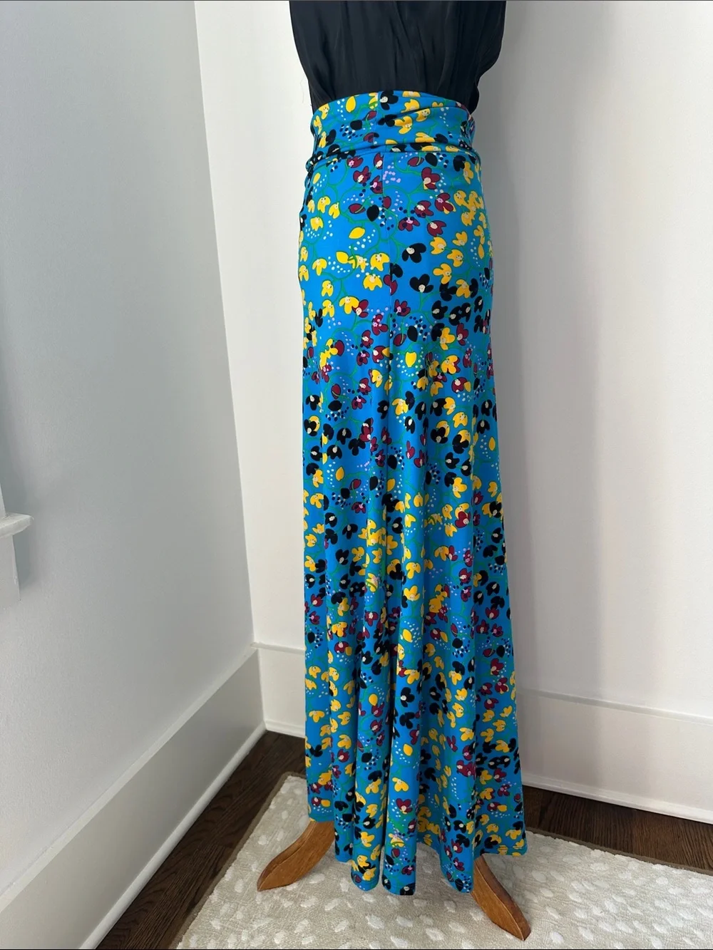 Lularoe Floral Print Blue Yellow Maxi Skirt Size XXS